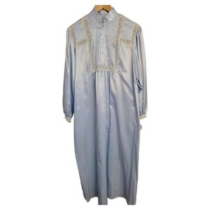 ILise Steven's Blue Satin Granny Prairie Cottage Core Grandma Nightgown Vintage
